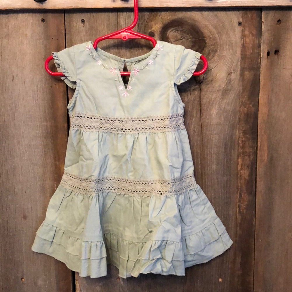 Emma’s Garden Sage Crotchet Ruffle Dress 12 months